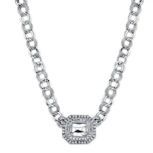 1928 Jewelry Octagon Stone & Crystals Pendant Necklace 16"   3" Extension 1928 Jewelry