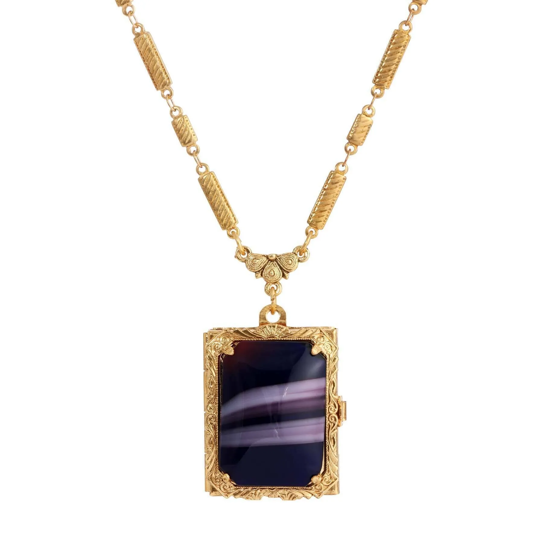 1928 Jewelry Ol' Family Album Stone Locket Necklace 28" 1928 Jewelry