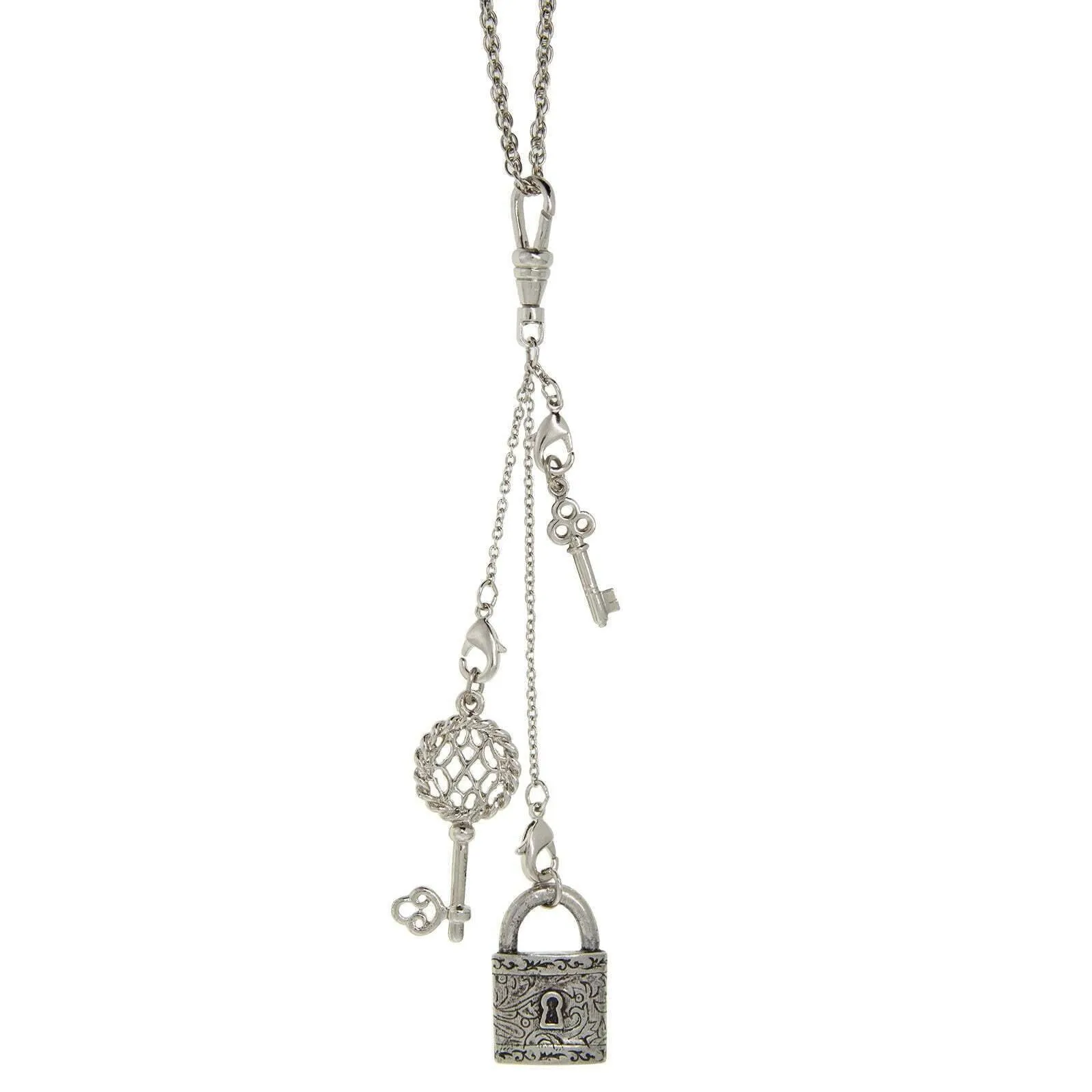 1928 Jewelry Old Fashioned Key Charms & Lock Pendant Necklace 30" 1928 Jewelry