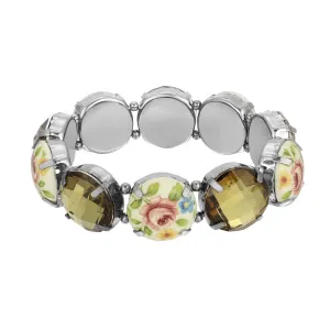 1928 Jewelry Olivine & Multicolored Floral Stone Stretch Bracelet 1928 Jewelry
