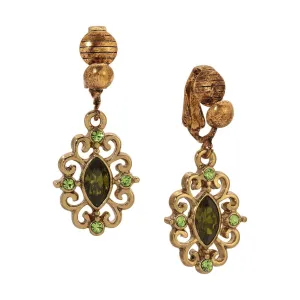 1928 Jewelry Olivine Green Crystal Filigree Clip On Earrings 1928 Jewelry