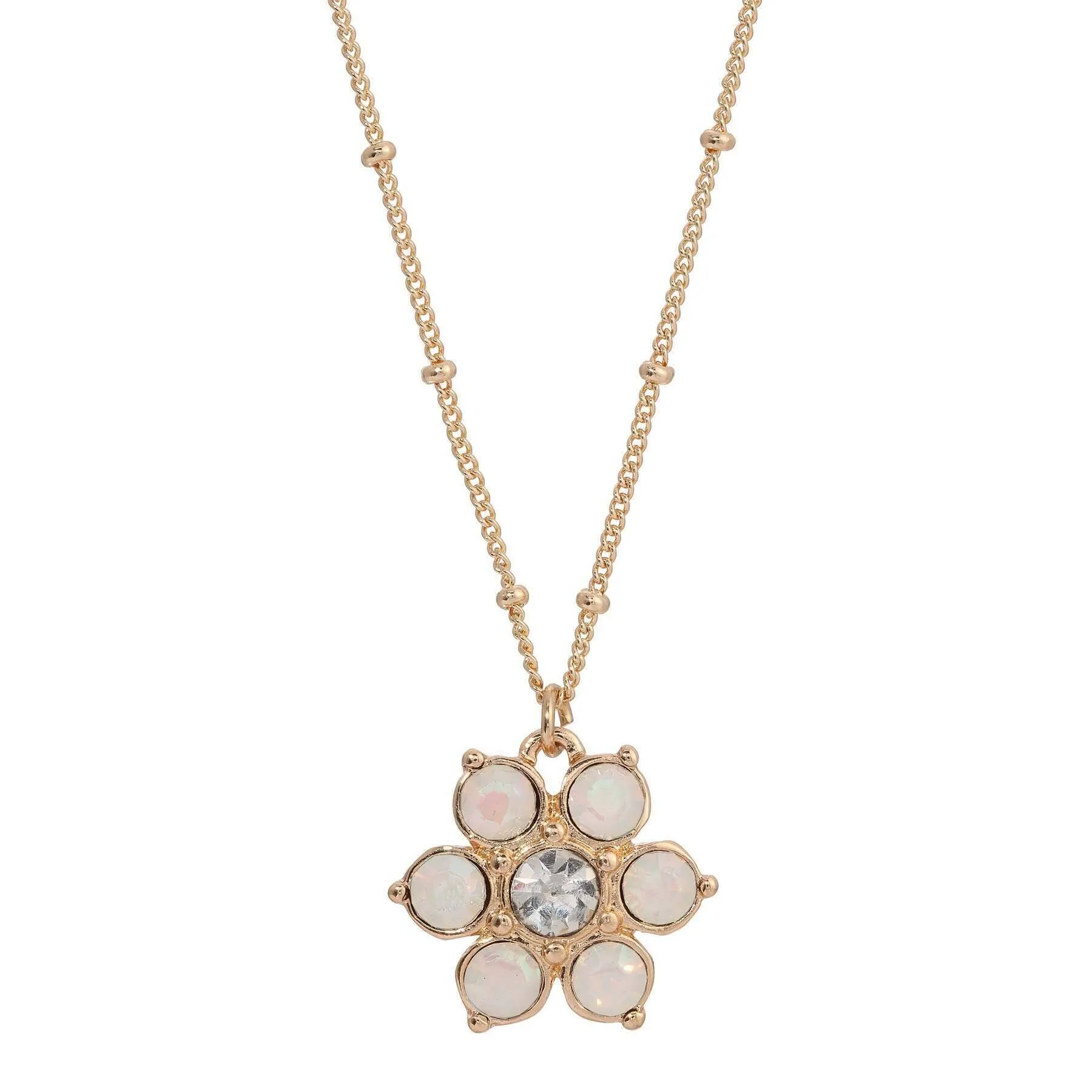 1928 Jewelry Opal Radiance Stone & Crystal Flower Pendant Necklace 16"   3" Extension 1928 Jewelry