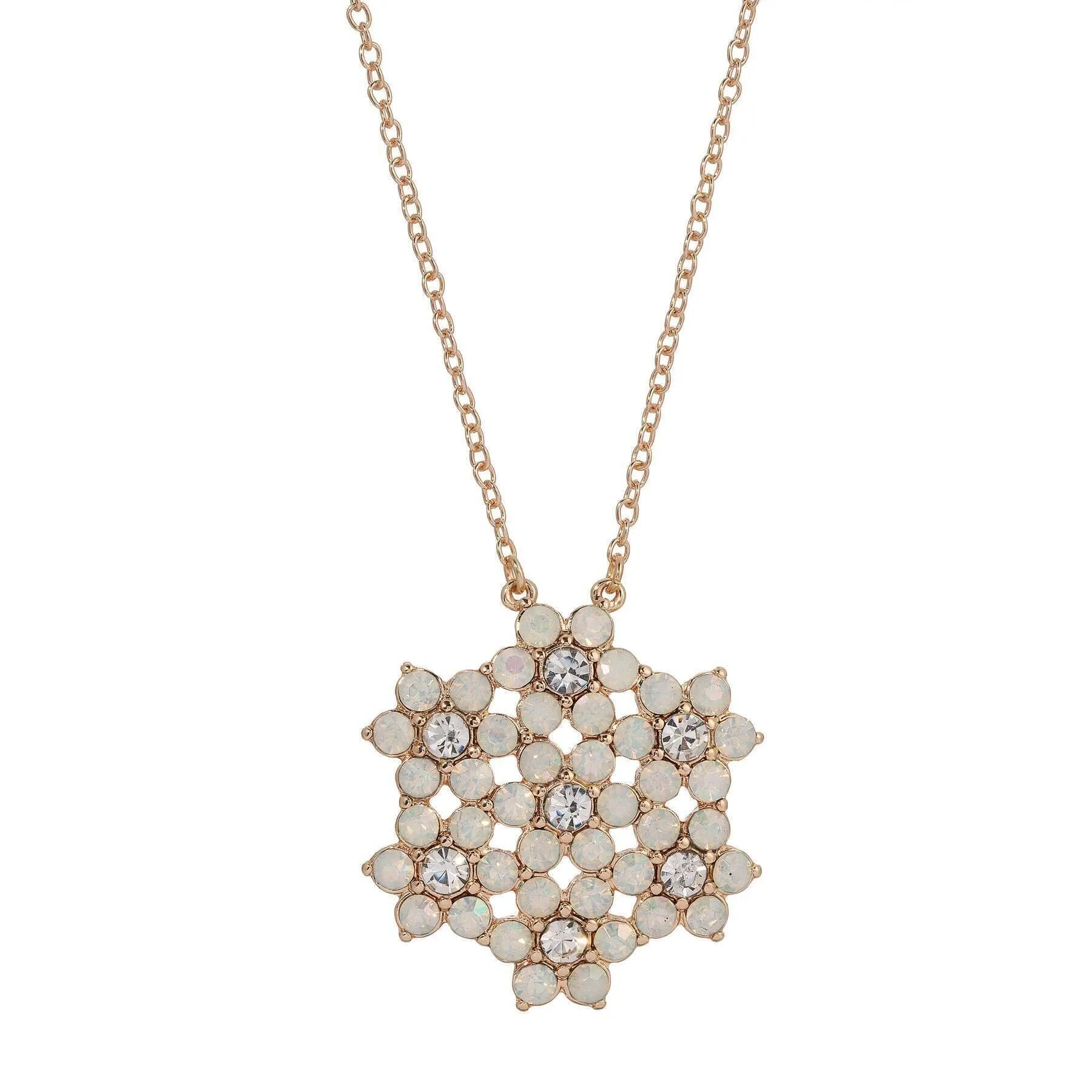 1928 Jewelry Opal Radiance Stone & Crystal Snowflake Pendant Necklace 16"   3" Extender 1928 Jewelry