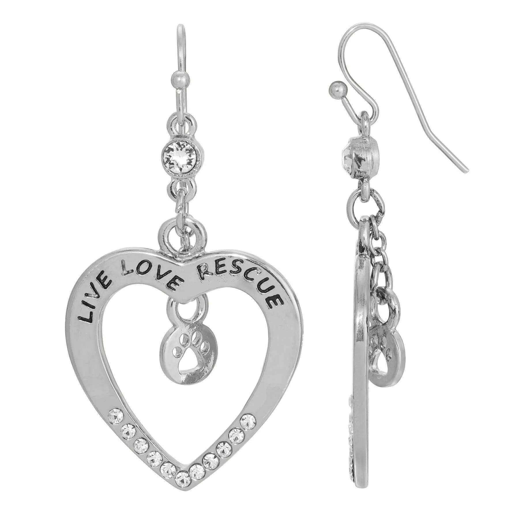 1928 Jewelry Open Heart Crystal Live Love Rescue Drop Earrings 1928 Jewelry