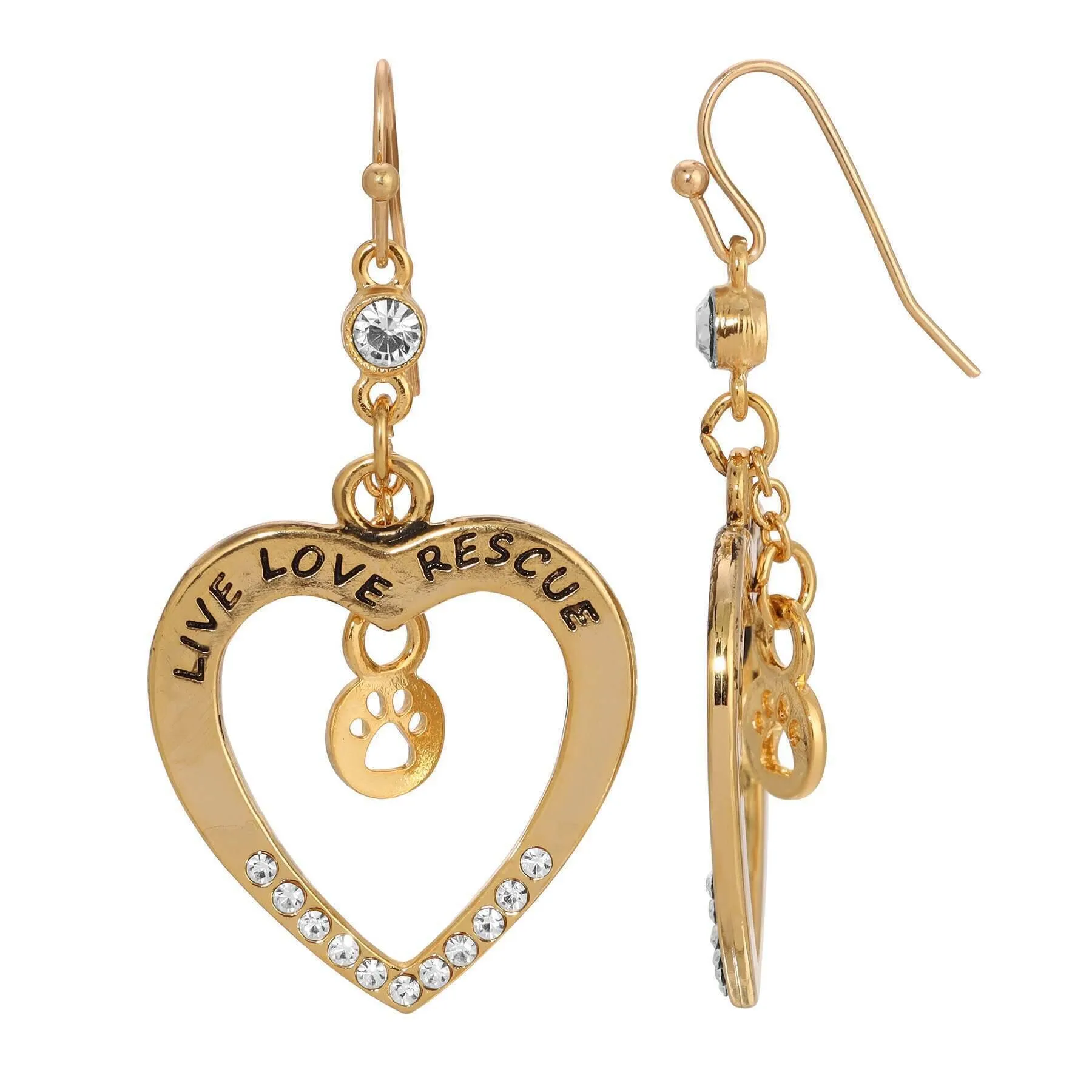 1928 Jewelry Open Heart Crystal Live Love Rescue Drop Earrings 1928 Jewelry
