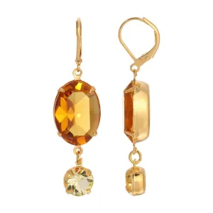 1928 Jewelry Opulent Oval Topaz Austrian Crystal Jonquil Dangle Earrings 1928 Jewelry