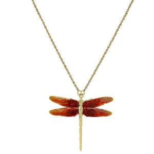 1928 Jewelry Orange Enamel Dragonfly Pendant Necklace 16"   3" Extender 1928 Jewelry