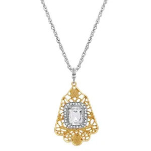 1928 Jewelry Ornate Filigree Statement Crystal Pendant Necklace 16"   3" Extender 1928 Jewelry
