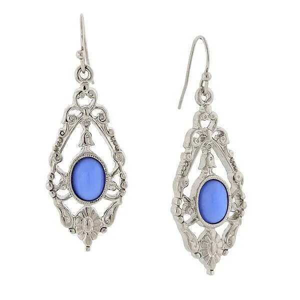 1928 Jewelry Ornate Floral Inspired Oval Stone Drop Earrings 1928 Jewelry
