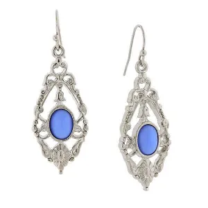 1928 Jewelry Ornate Floral Inspired Oval Stone Drop Earrings 1928 Jewelry
