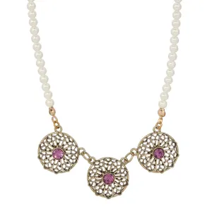 1928 Jewelry Ornate Floral Reverie Amethyst Purple Crystal Faux Pearl Strand Necklace 16"   3" Extender 1928 Jewelry