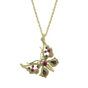 1928 Jewelry Ornate Multi Crystal Butterfly Pendant Necklace 16"   3" Extender 1928 Jewelry