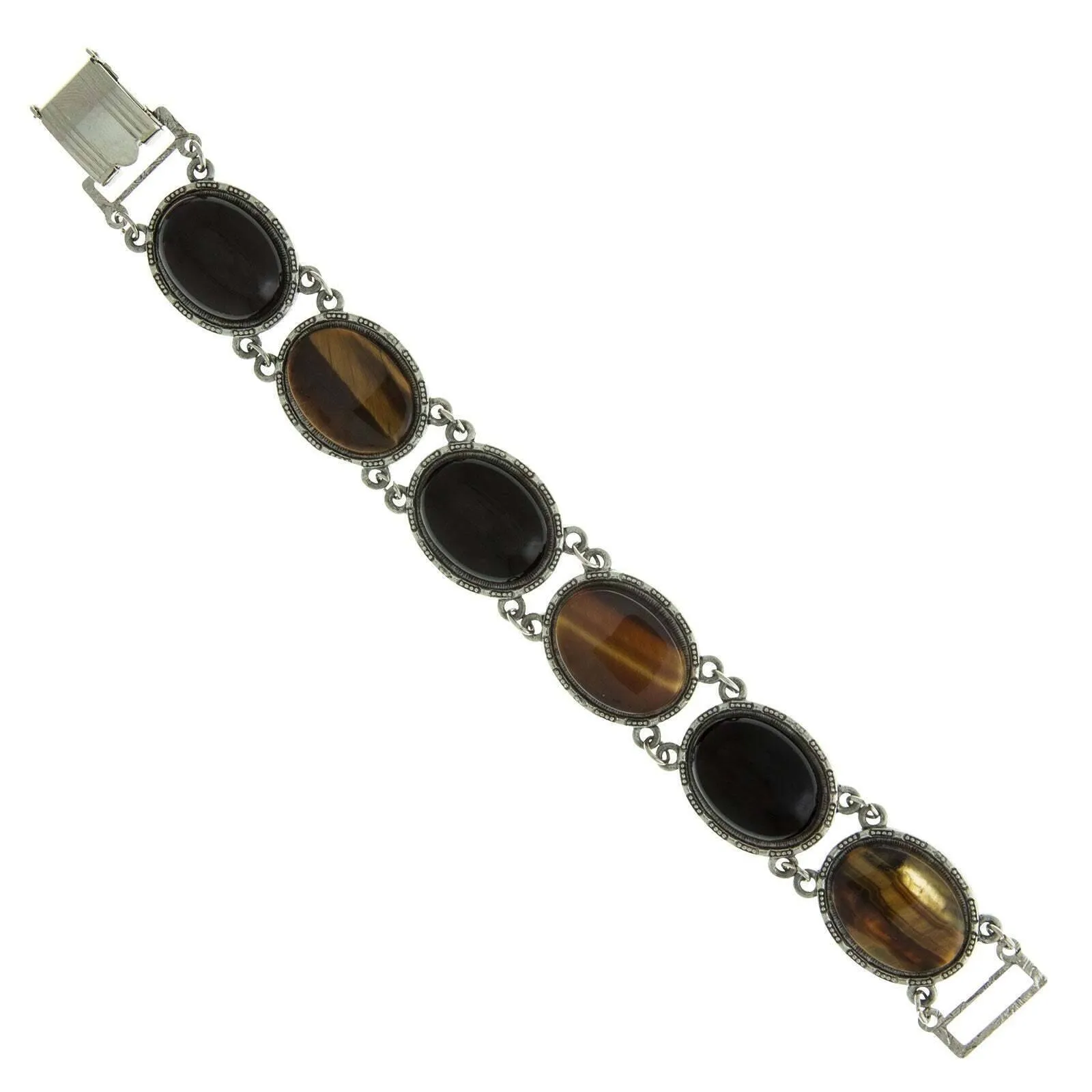 1928 Jewelry Ornate Semi Precious Oval Gemstone Link Bracelet 1928 Jewelry