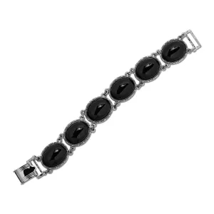 1928 Jewelry Ornate Semi Precious Oval Gemstone Link Bracelet 1928 Jewelry