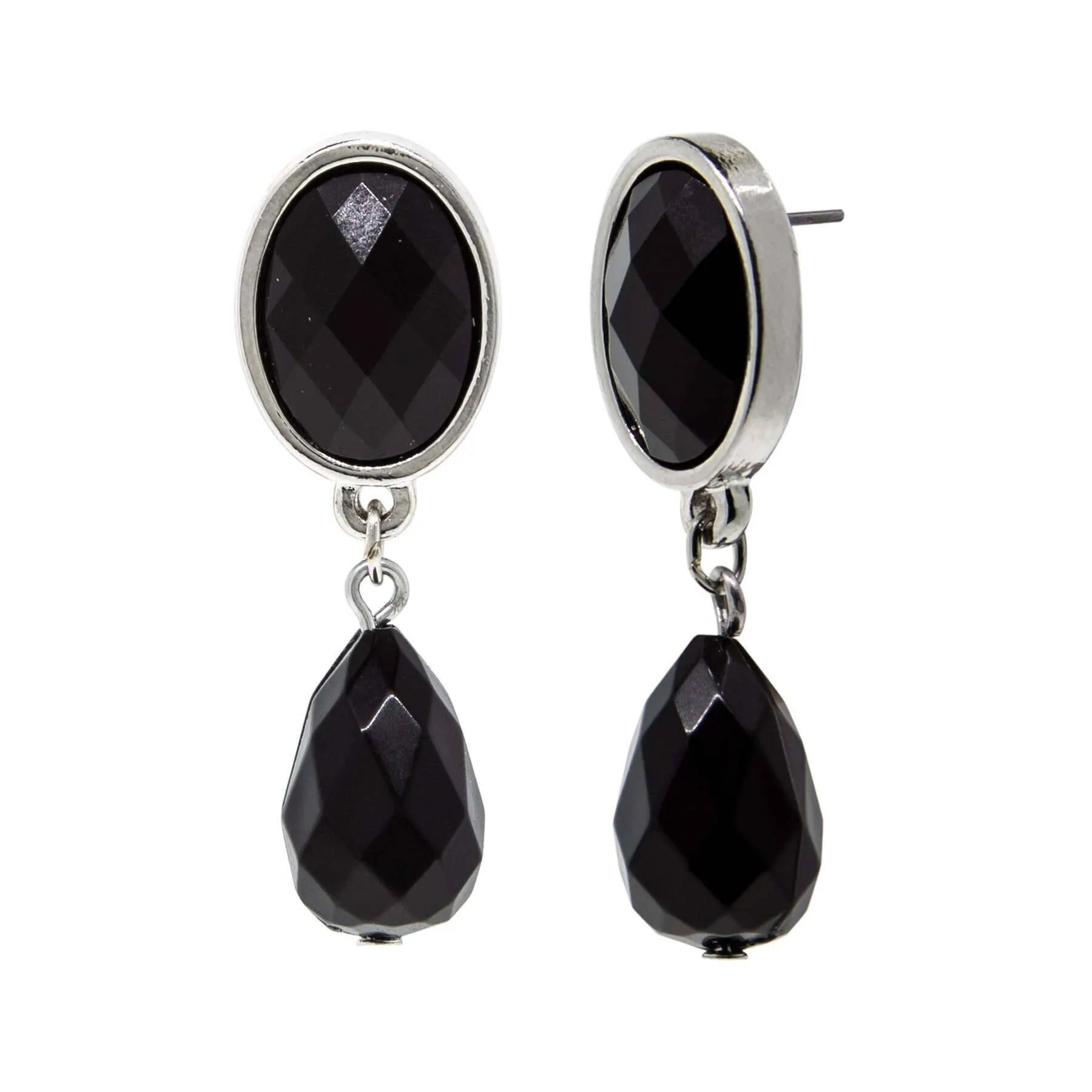 1928 Jewelry Oval And Teardrop Black Faceted Post Drop Earrings 1928 Jewelry