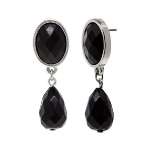 1928 Jewelry Oval And Teardrop Black Faceted Post Drop Earrings 1928 Jewelry