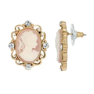 1928 Jewelry Oval Angel Pink Cameo Crystal Button Earrings 1928 Jewelry