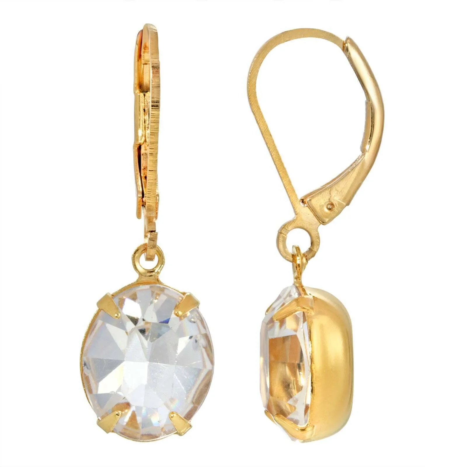 1928 Jewelry Oval Austrian Crystal Gold Drop Earrings 1928 Jewelry