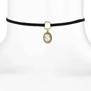 1928 Jewelry Oval Austrian Crystal Pendant Black Suede Choker Necklace 12"   5" Extender 1928 Jewelry