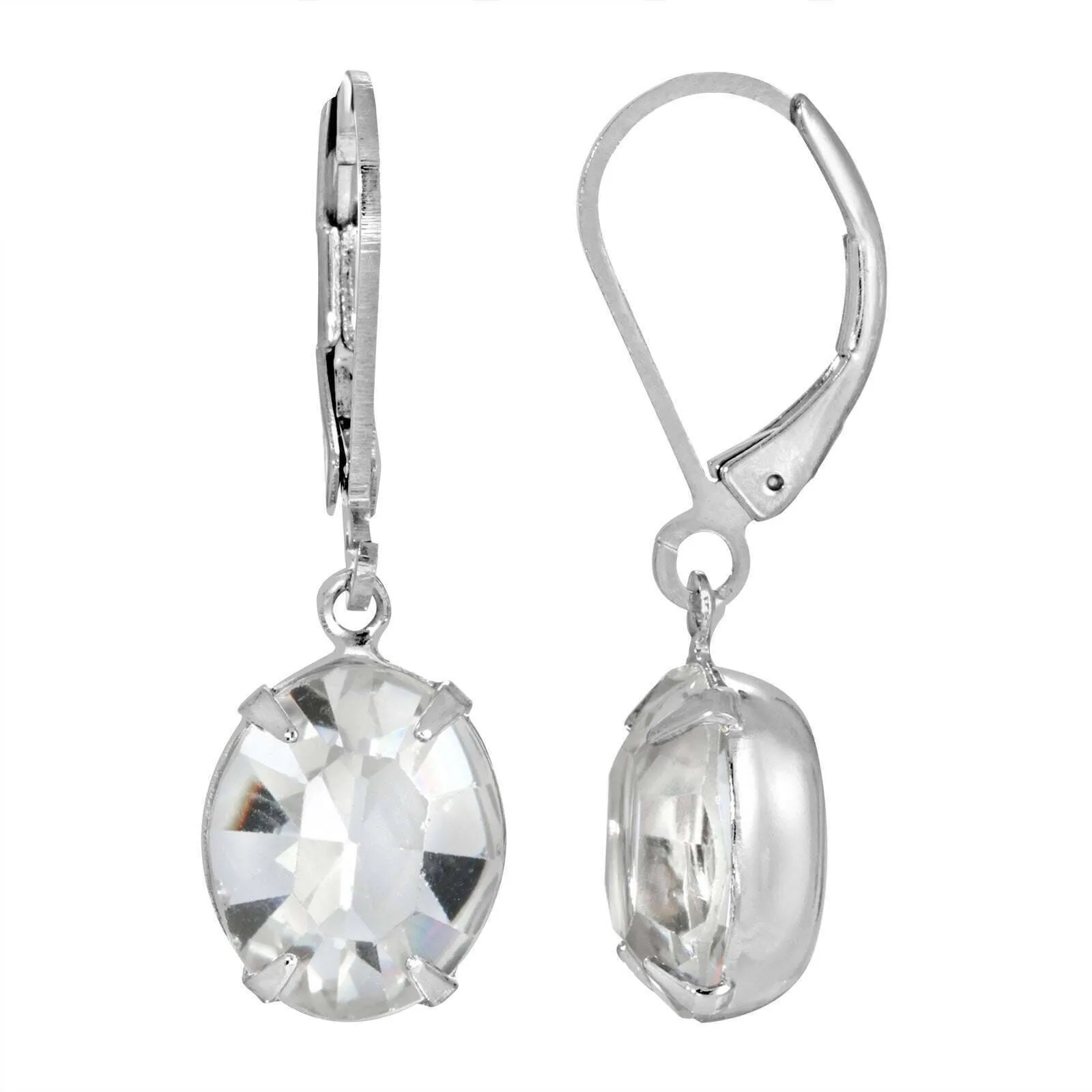 1928 Jewelry Oval Austrian Crystal Silver Drop Earrings 1928 Jewelry