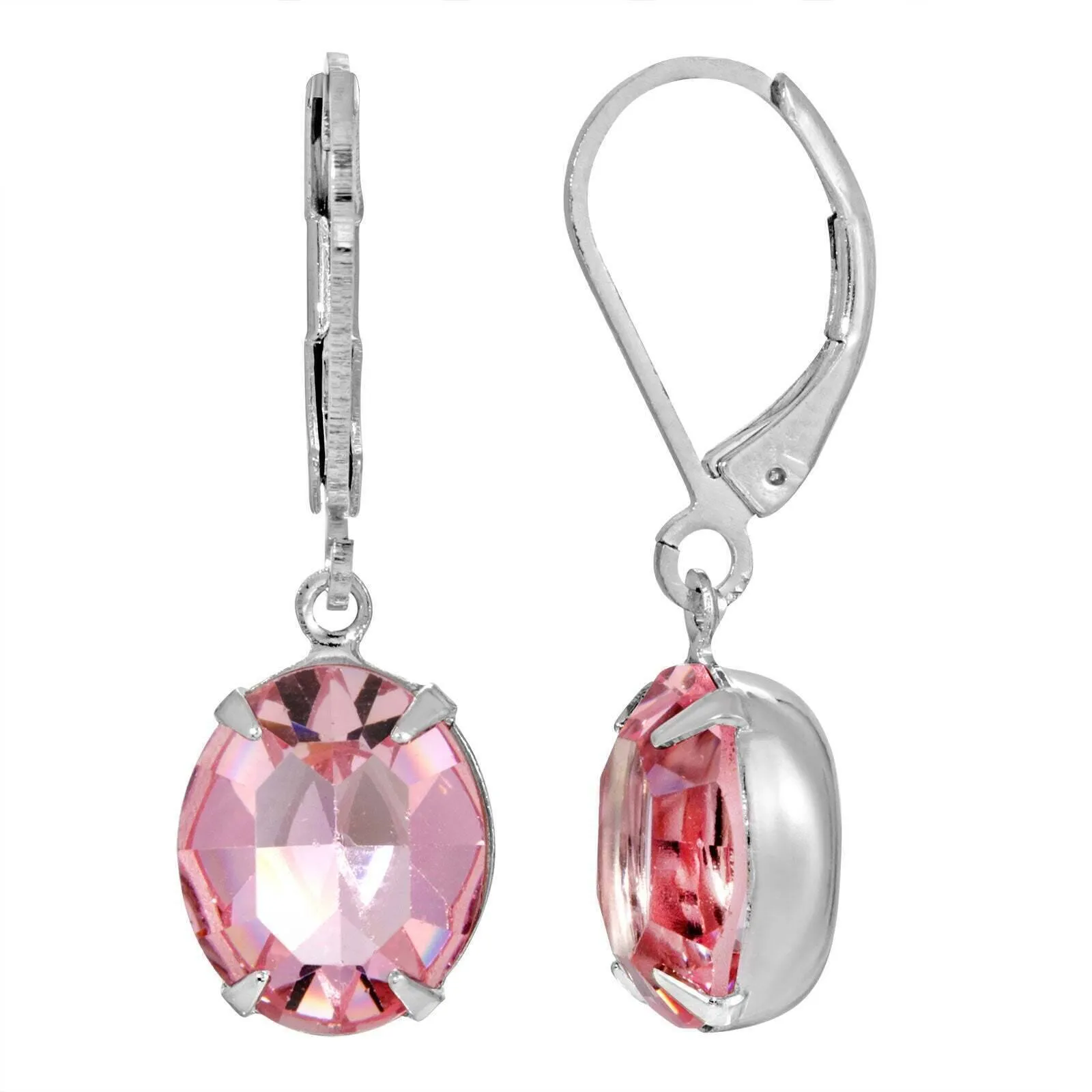 1928 Jewelry Oval Austrian Crystal Silver Drop Earrings 1928 Jewelry