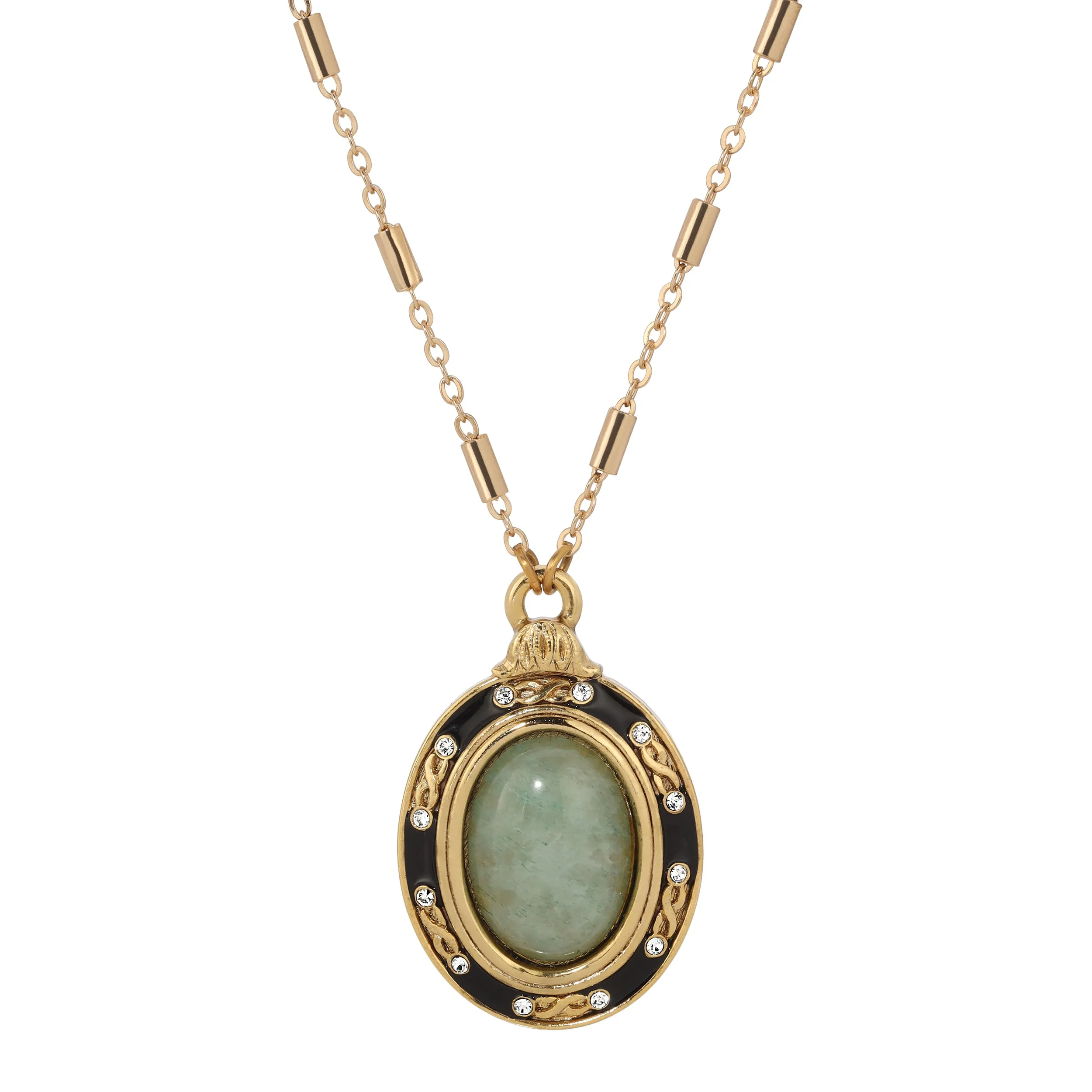 1928 Jewelry Oval Aventurine Gemstone Pendant Necklace 18" 1928 Jewelry