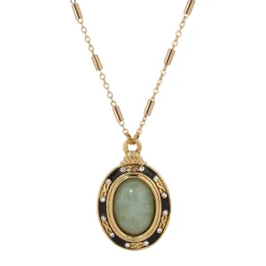 1928 Jewelry Oval Aventurine Gemstone Pendant Necklace 18" 1928 Jewelry