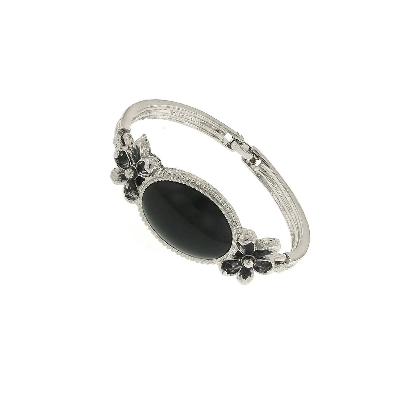 1928 Jewelry Oval Black Stone Flower Bracelet 1928 Jewelry