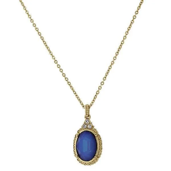 1928 Jewelry Oval Blue Austrian Crystal Drop Pendant Necklace 16"   3" Extender 1928 Jewelry