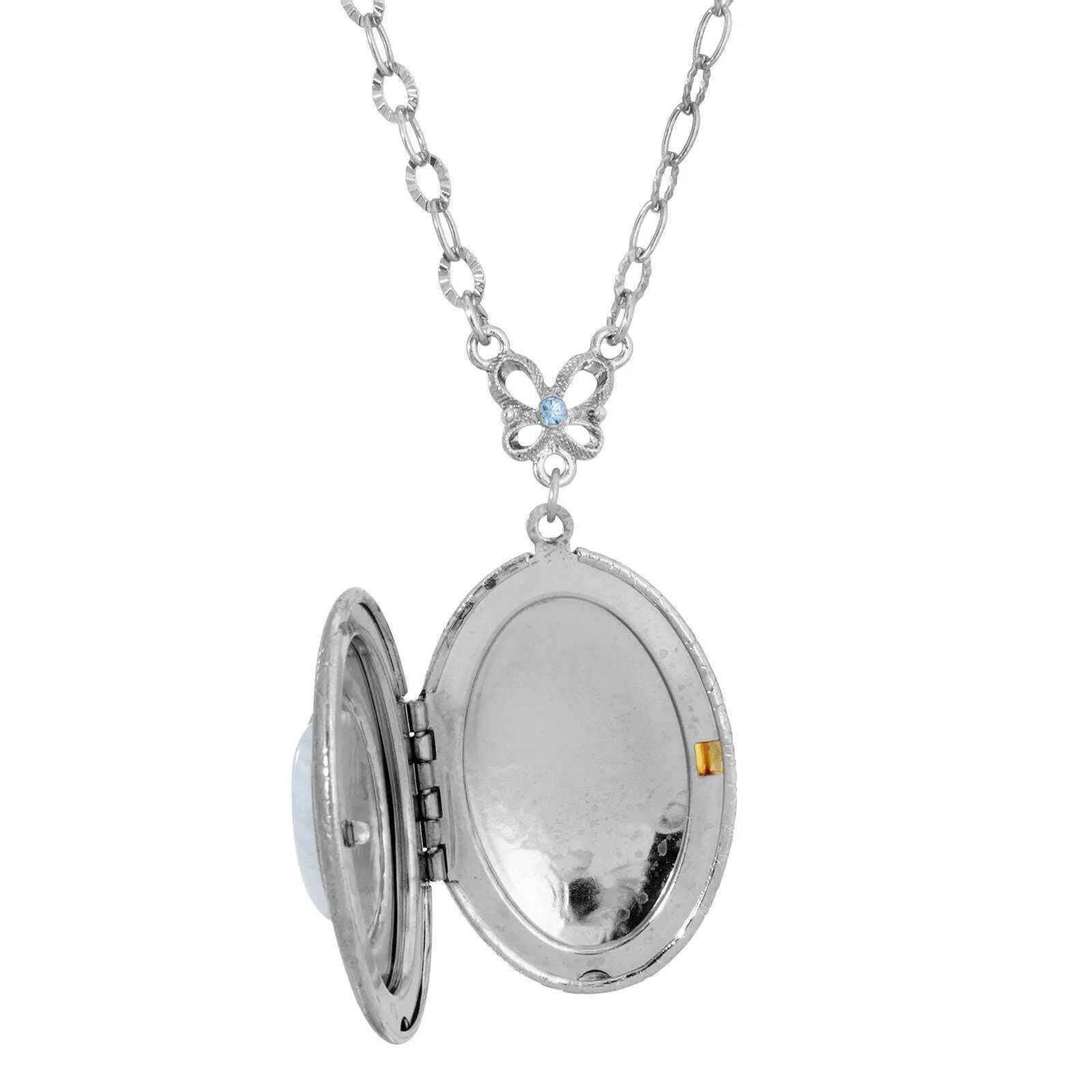 1928 Jewelry Oval Blue Lace Agate Gemstone Locket Necklace 26" 1928 Jewelry