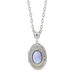 1928 Jewelry Oval Blue Lace Agate Gemstone Locket Necklace 26" 1928 Jewelry