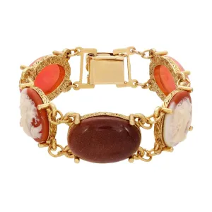 1928 Jewelry Oval Cameo & Genuine Goldstone Link Bracelet 1928 Jewelry