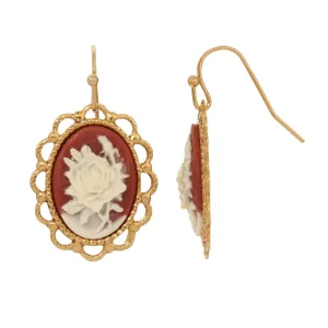 1928 Jewelry Oval Carnelian Red And Ivory Rose Cameo Drop Earrings 1928 Jewelry