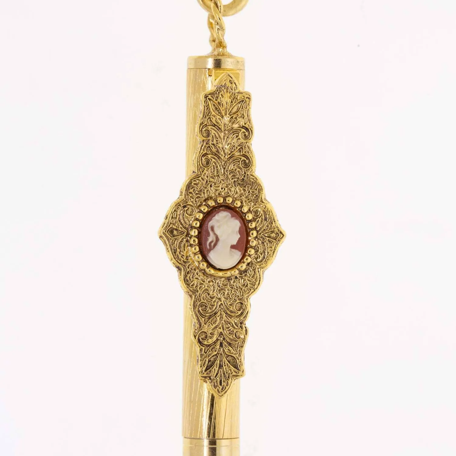 1928 Jewelry Oval Carnelian Red Cameo Ball Point Pen Necklace 28" 1928 Jewelry