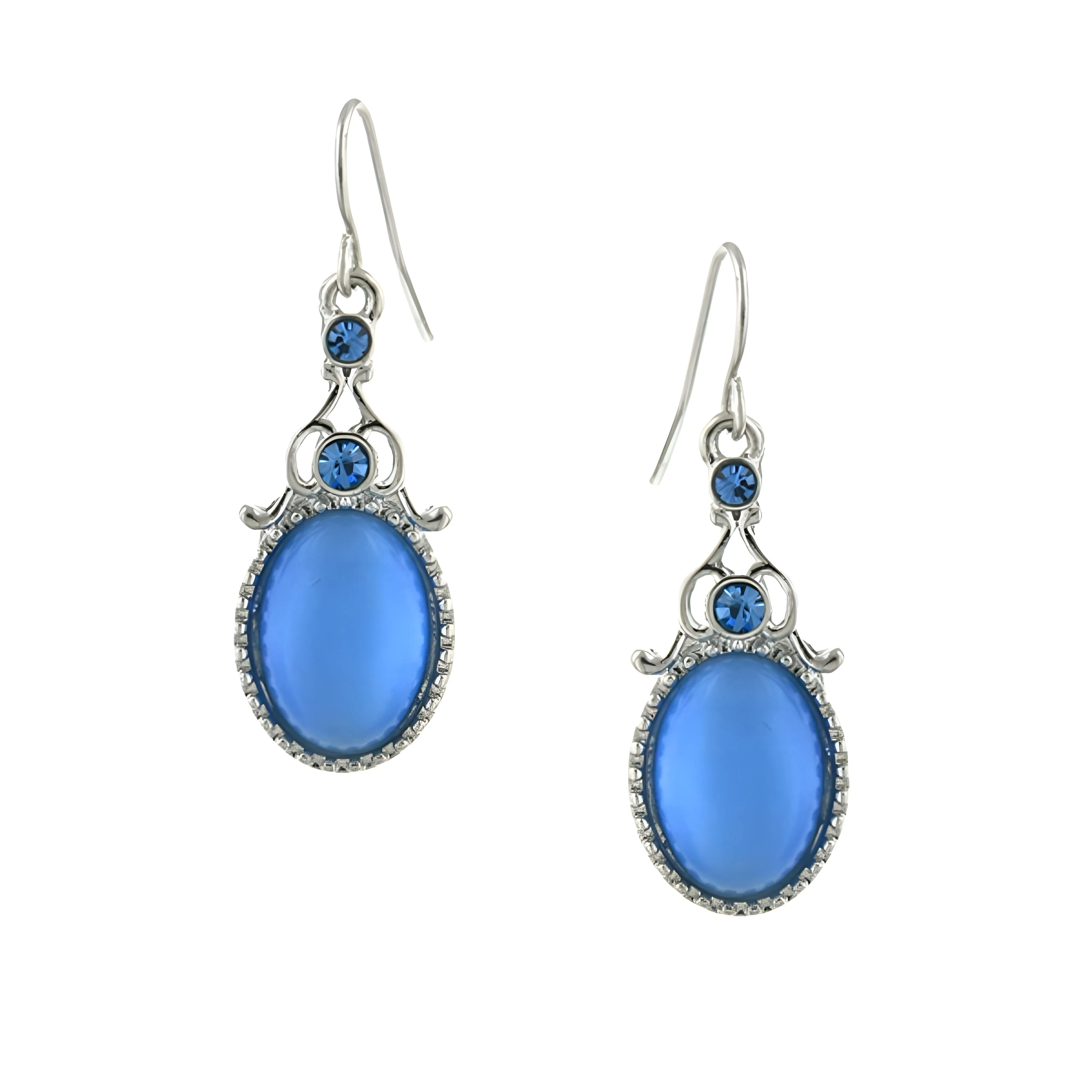 1928 Jewelry Oval Cat's Eye Crystal Accent Drop Earrings 1928 Jewelry
