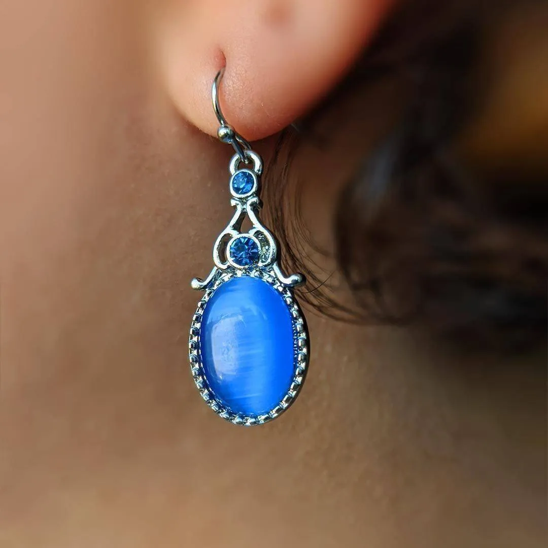 1928 Jewelry Oval Cat's Eye Crystal Accent Drop Earrings 1928 Jewelry