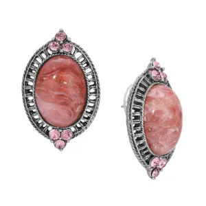 1928 Jewelry Oval Coral Quartz Stone & Light Rose Pink Crystal Post Earrings 1928 Jewelry