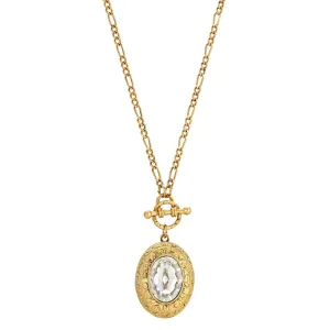 1928 Jewelry Oval Crystal Filigree Double Locket Necklace 30" 1928 Jewelry