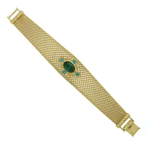 1928 Jewelry Oval Emerald Green Crystal Mesh Band Bracelet 1928 Jewelry