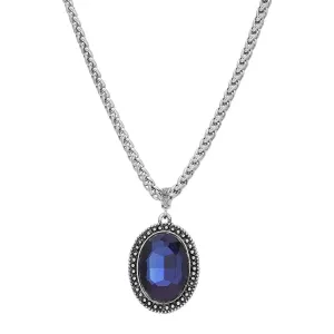 1928 Jewelry Oval Faceted Dark Blue Crystal Pendant Necklace 14"   3" Extension 1928 Jewelry