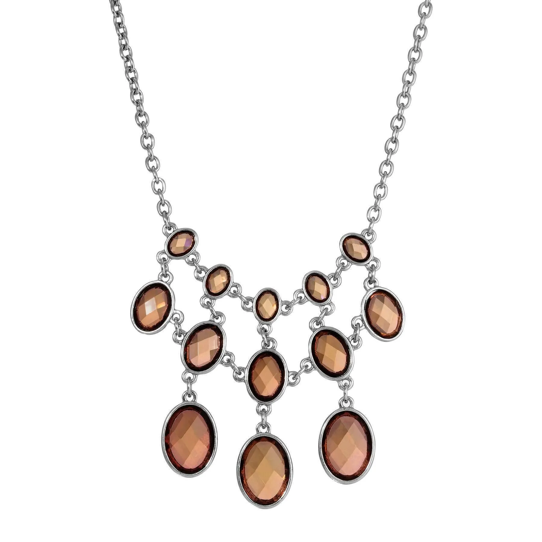 1928 Jewelry Oval Faceted Light Brown Stone Bib Necklace 16"   3" Extender 1928 Jewelry