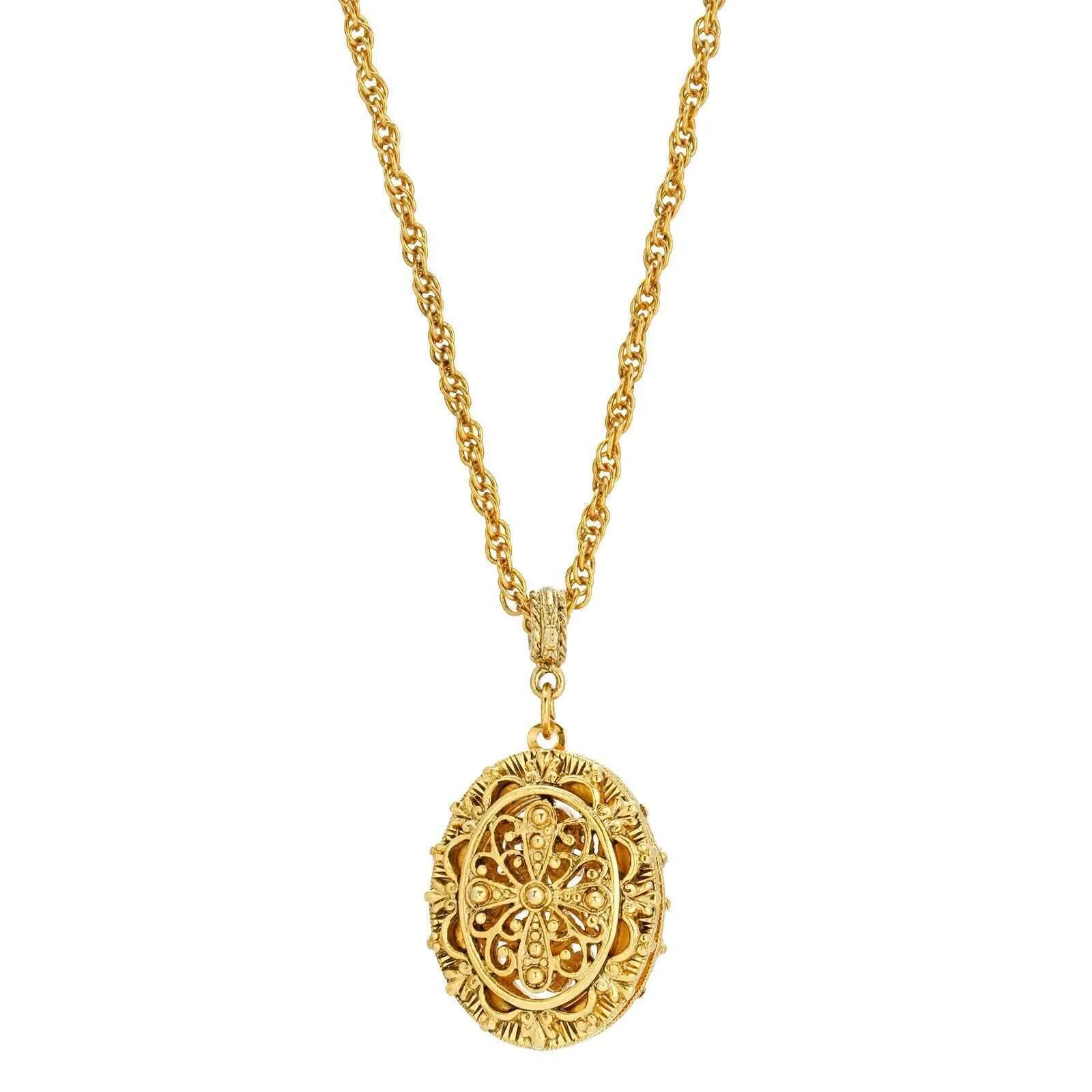1928 Jewelry Oval Filigree Cross Double Sided Locket Necklace 30" 1928 Jewelry