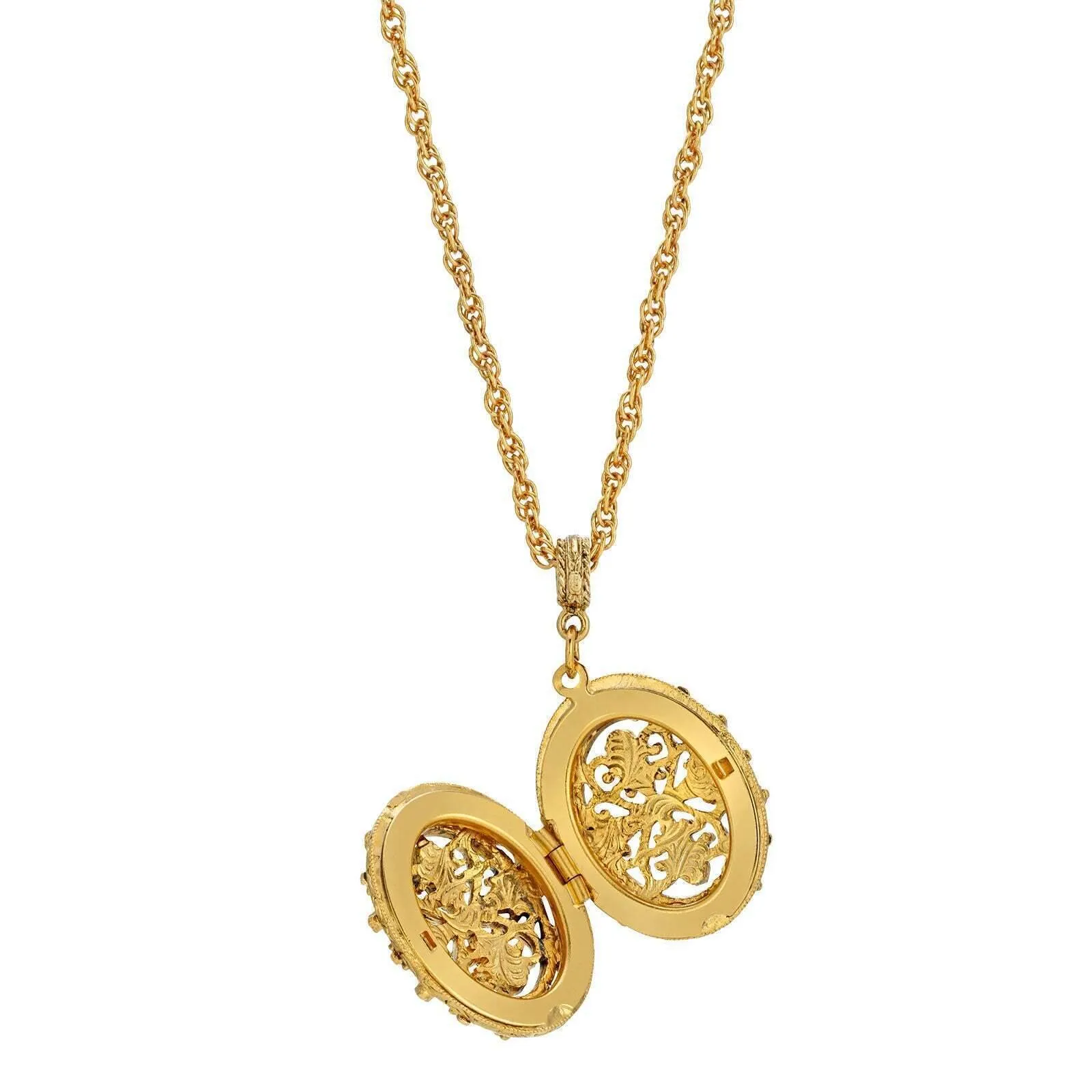 1928 Jewelry Oval Filigree Cross Double Sided Locket Necklace 30" 1928 Jewelry