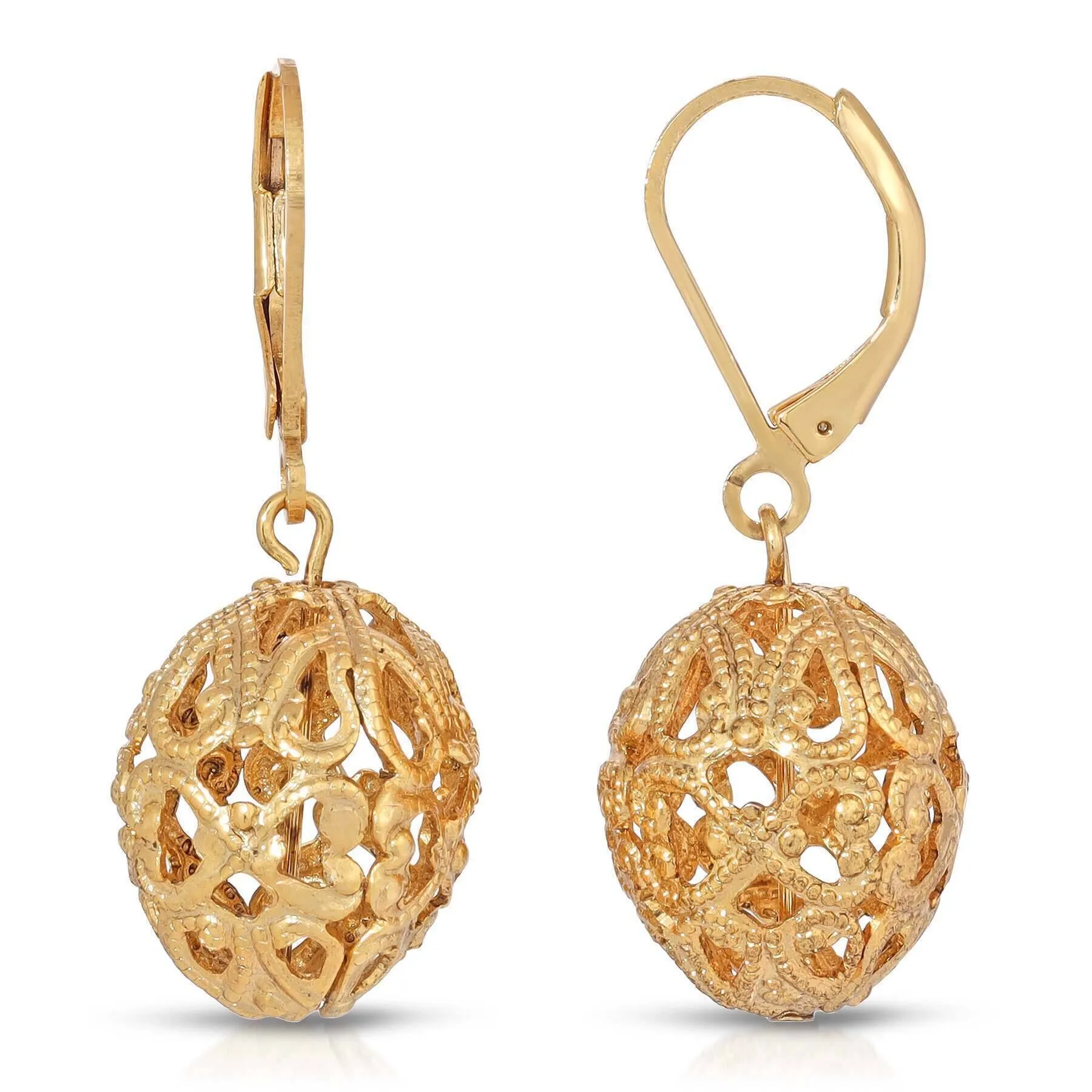 1928 Jewelry Oval Filigree Puff Drop Earrings 1928 Jewelry