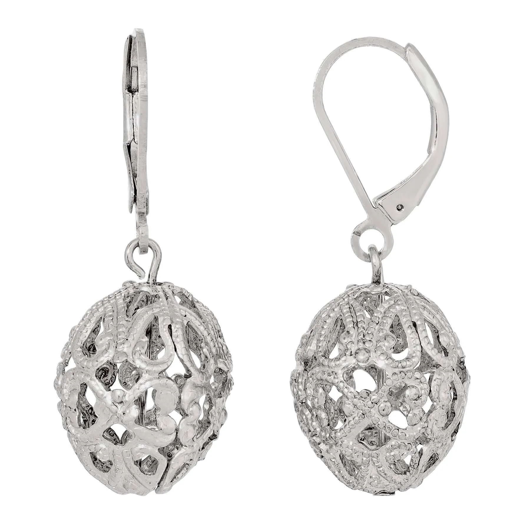 1928 Jewelry Oval Filigree Puff Drop Earrings 1928 Jewelry