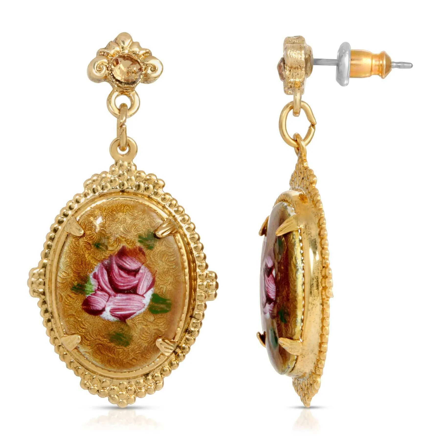 1928 Jewelry Oval Flower Stone With Austrian Crystal Earrings 1928 Jewelry