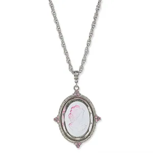 1928 Jewelry Oval Frosted Glass Intaglio Crystal Pendant Necklace 30" 1928 Jewelry