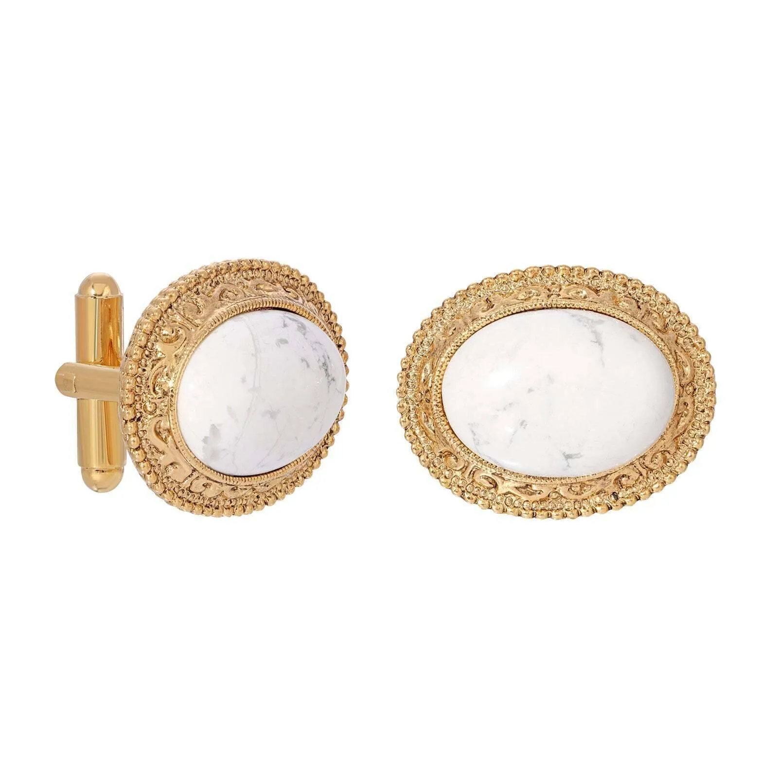 1928 Jewelry Oval Gemstone Etched Cufflinks 1928 Jewelry