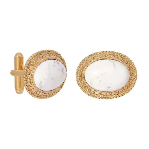 1928 Jewelry Oval Gemstone Etched Cufflinks 1928 Jewelry