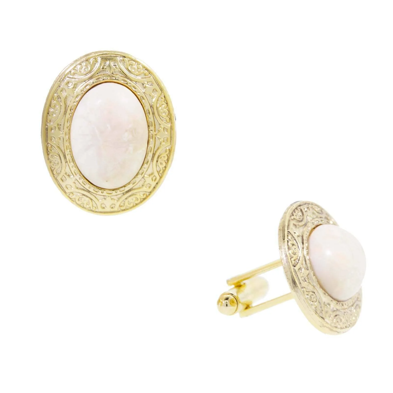 1928 Jewelry Oval Gemstone Etched Cufflinks 1928 Jewelry